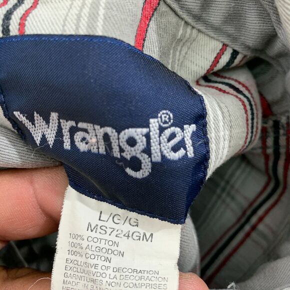 Wrangler Mens Western Shirt Large Gray‎ Pearl Snap Canvas Plaid - Picture 10 of 15